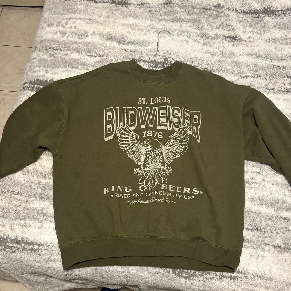 Budweiser Olive Green Men's Sweater (Pacsun)